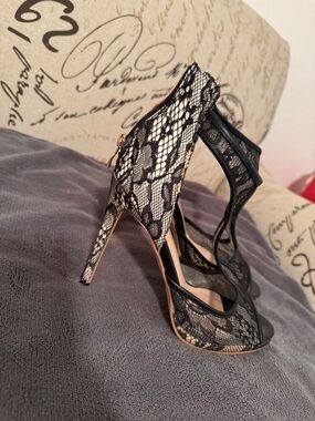 Black Lace Open-Toe Stiletto Heels